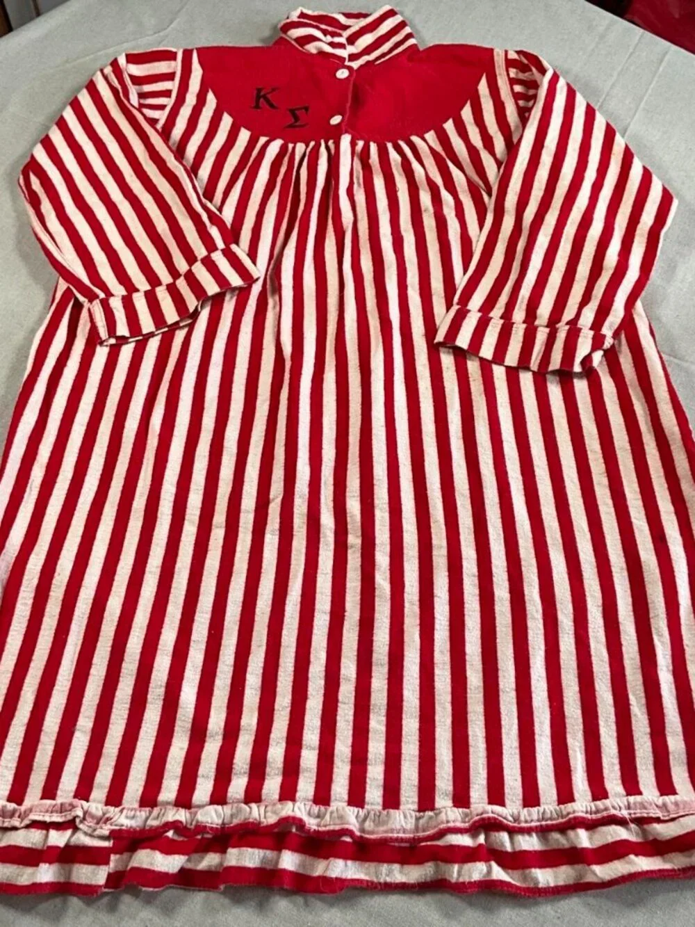 VTG Kappa Sigma Fraternity Mid Century Red White Pin Stripe Nightshirt Gown (L)